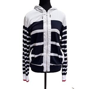 Paul & Shark Yachting Full Zip Hoodie XL Blue White Stripe Jeweled PS Luxury